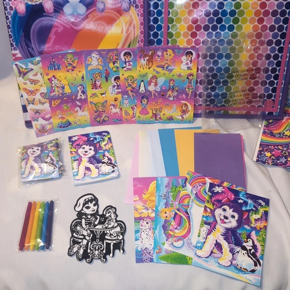 LISA FRANK LOT: TRIFOLD PORTFOLIO SCHOOL BINDER Journal Stickers Notebook Puzzle